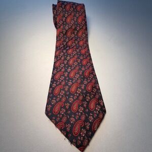 VTG Christian Dior Paisley Tie Mens OS Red Navy Polyester Woven Designer Paris
